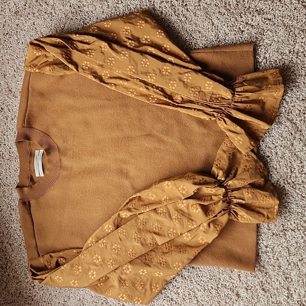 Anthropologie Crew Neck Sweater with Puff Sleeves